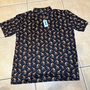 Elegant Black Polo Shirt with Giraffe Pattern